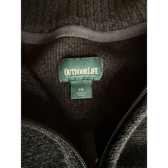 Outdoor Life Men’s Pullover Sweater Dark Gray Quarter Zip Large Granola - Picture 2 of 3